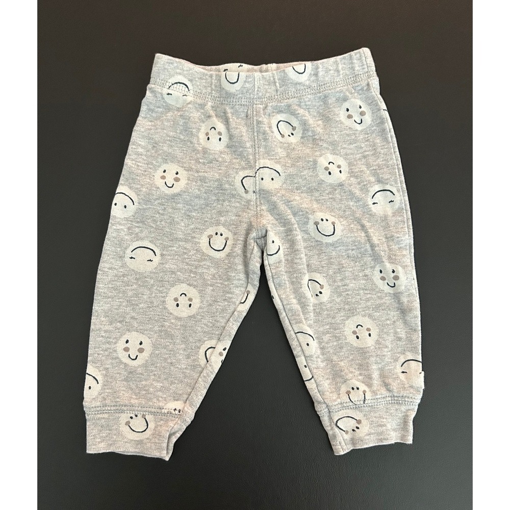 Huggies Baby 6M Organic Cotton Smiley Face Joggers Gray Pants (1305)